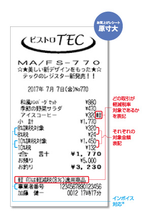 軽減税率対応レシート見本