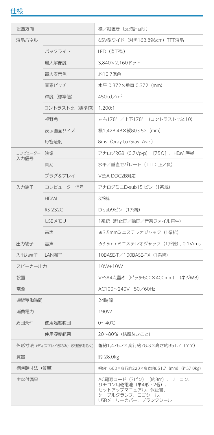 シャープ 65V型 デジタルサイネージ PN-HY651 シャープ 65V型 デジタルサイネージ PN-HY651