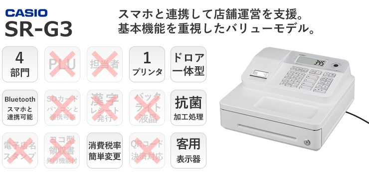 カシオ レジスターSR-G3(4部門) レッド - 1